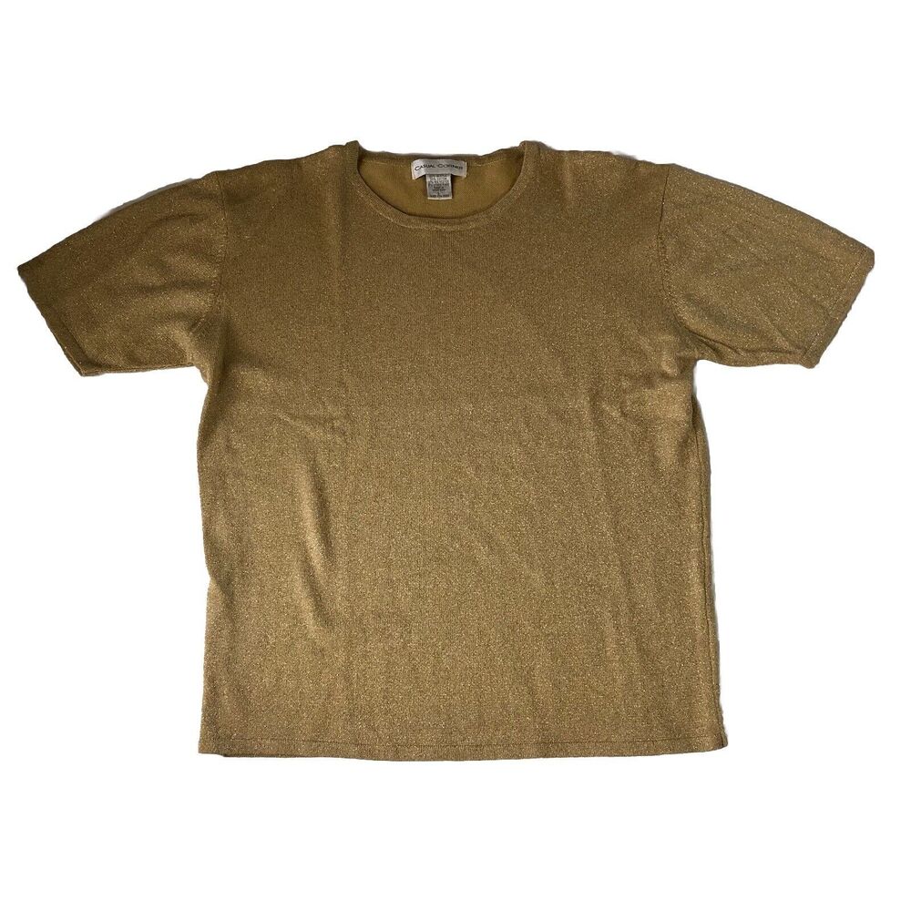 Casual Corner Short Sleeve Gold Top Metallic Size Large